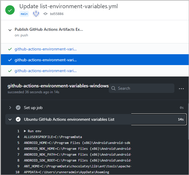 environment variables github actions