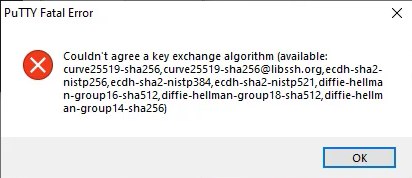Key Exchange Algorithm Fatal Putty Error